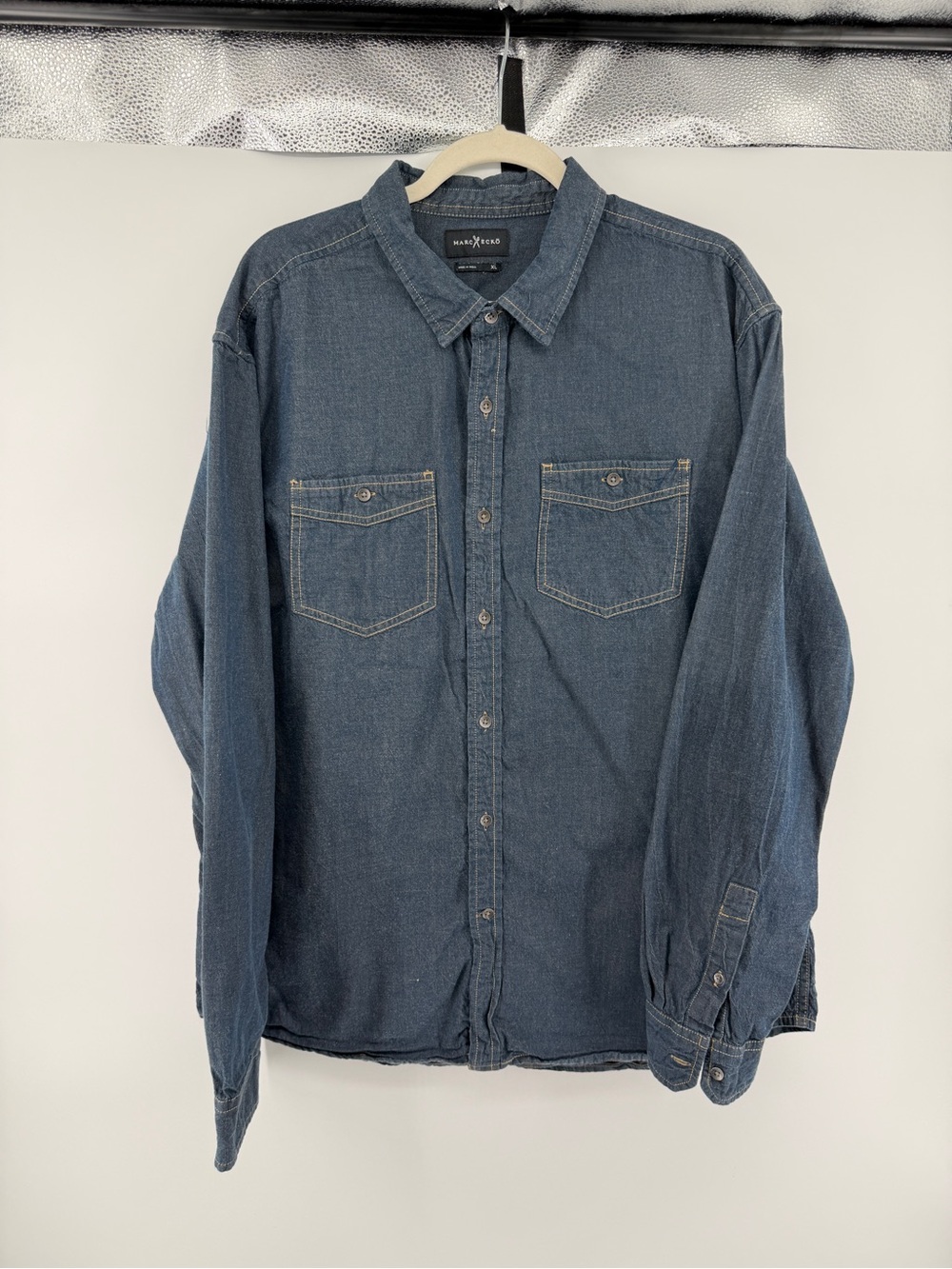 Marc Ecko VTG Streetwear Workwear Chambray Denim‎ Button Up Shirt Top SzXL